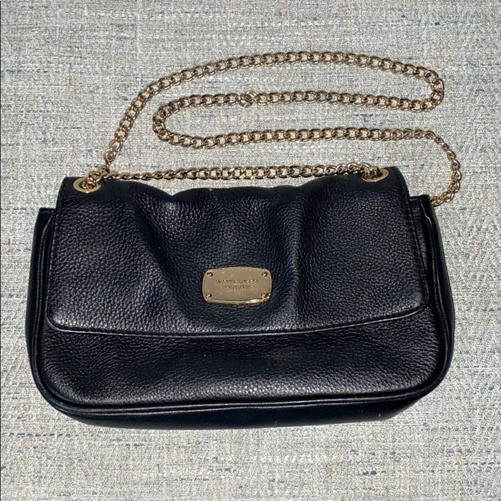 Michael Kors Black Leather purse with gold chain